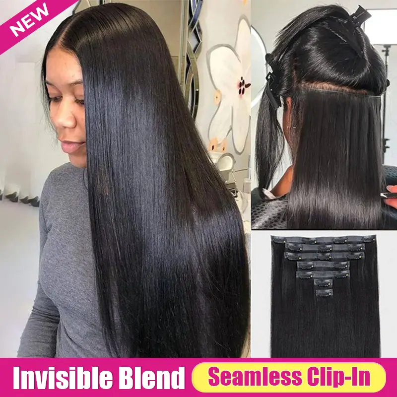 ISEE HAIR Clip In Hair Extensions Yaki Straight & Burmese Curly & Pixie Curly 100% Human Hair Natural Black (140g/Pack), Lightweight Seamless Hair Extensions, No Glue Protective Style Easy Install#SoHoChic #TikTokShopBackToSchool