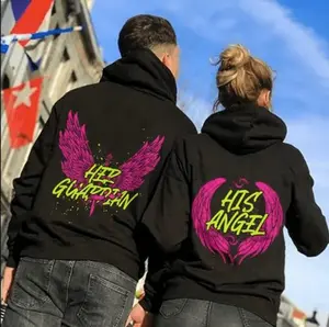 Her Guardian His Angel Wings Couple Matching Outfits Hoodies Pullover for Women for Men Unisex, Perfect Gift Anniversary Clothes