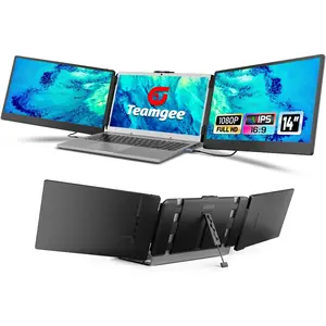 Teamgee 14" Laptop Screen Extender, FHD 1080P IPS Triple Portable Monitor for 13''-17" (Diagonal) Laptop, HDMI/USB-A/Type-C Plug & Play, Built-in Speakers & Adjustable Stand, for Mac/Wins/Android/Dex computer accessory