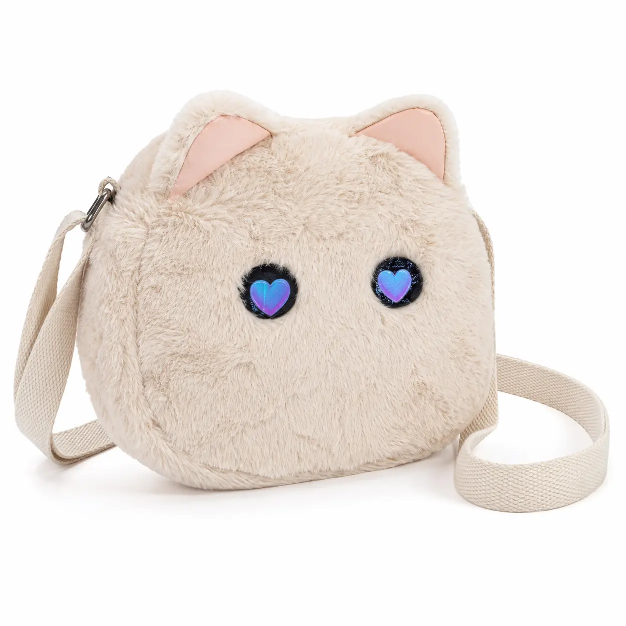 Cute Plush Cat Crossbody Bag for Women & Girls, Fuzzy Kitty Shoulder Purse with Adjustable Strap, Zipper Closure & Inner Pocket