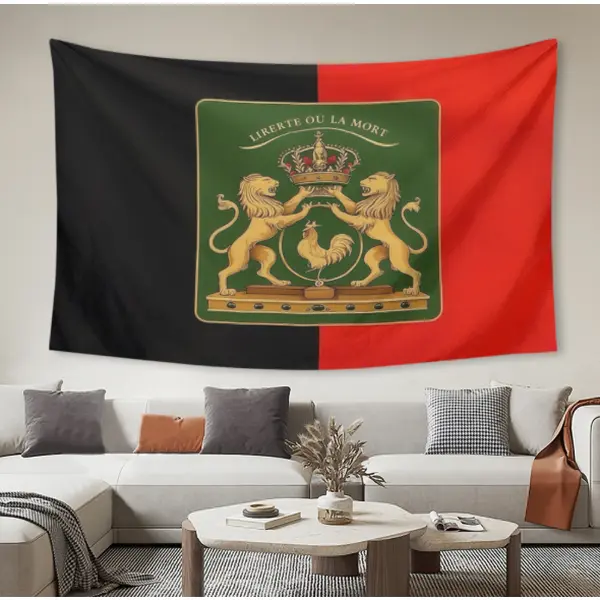 Haiti Hayti Empire Flag with Lion Design and Text "Libete Ou "Lanmó"