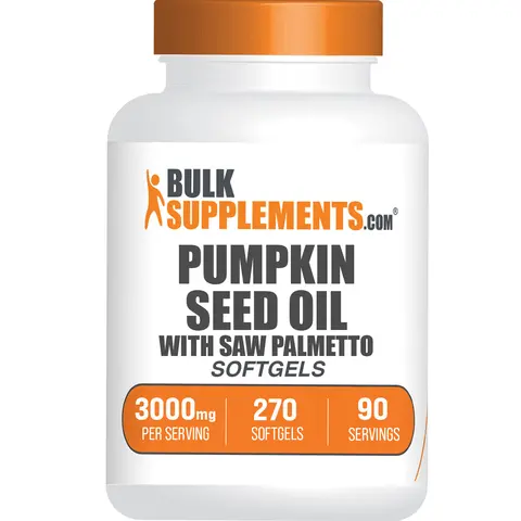 BulkSupplements Pumpkin Seed Oil with Saw Palmetto Softgels - 3000mg per Serving, Dietary Botanical Extracts, Adult Selfcare, Healthy Hair & Body Support, Unflavored, Additive-Free, Prop 65 Safe, Sugar & Gluten-Free (270 Softgels, 90 Servings)
