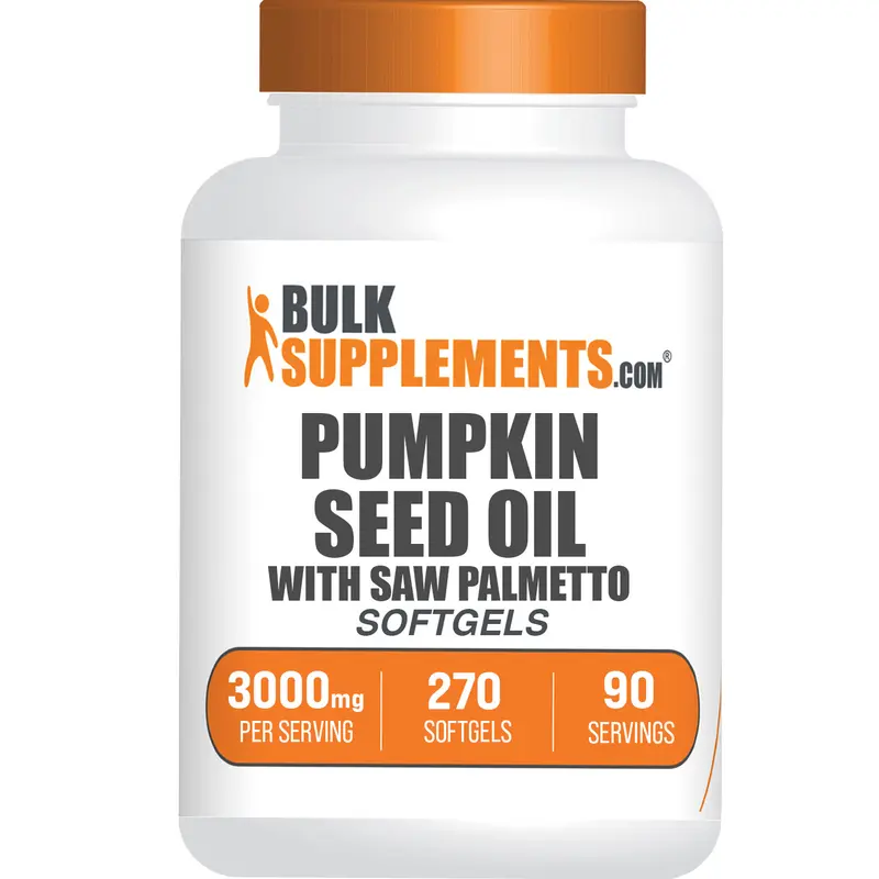 BulkSupplements Pumpkin Seed Oil with Saw Palmetto Softgels - 3000mg per Serving, Dietary Botanical Extracts, Adult Selfcare, Healthy Hair & Body Support, Unflavored, Additive-Free, Prop 65 Safe, Sugar & Gluten-Free (270 Softgels, 90 Servings)