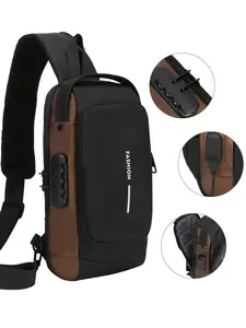 Fashionable Men's Chest Bag Motorcycle Backpack with Password Lock, Multi-Layer Waterproof Large Capacity Shoulder Crossbody Outdoor Sports Bag