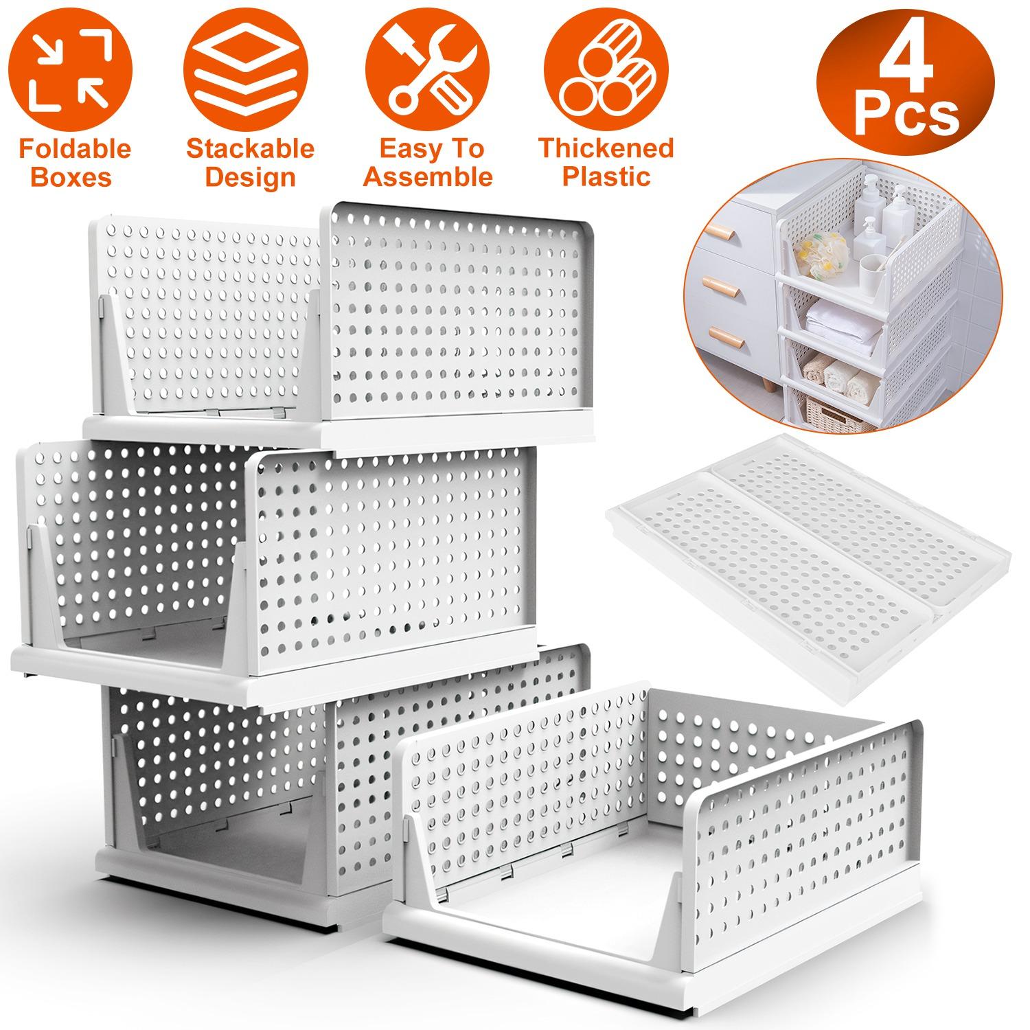4 Packs Plastic Storage Box Closet Organizer Foldable Storage Bin Stackable Drawer with Slide Rail Push-Pull Storage Basket for Living Room Bedroom Wardrobe White 4 Packs Plastic Storage Box Closet Organizer Foldable Storage Bin Stackable Drawer with Slide Rail Push-Pull Storage Basket for Living Room Bedroom Wardrobe White