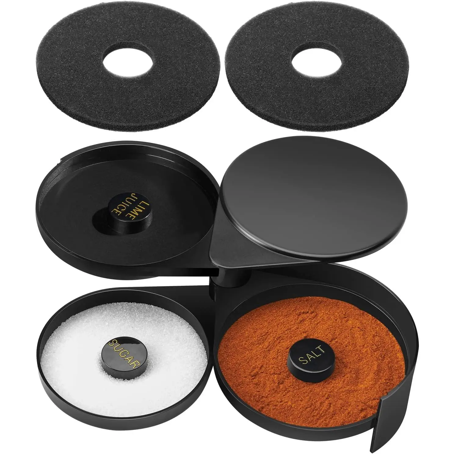 Waveports Salt Rimmer Set, 3-Tier Bar Glass Rimmer with 2 Sponges, Bartender Tool Rimmer Dish with Separate Tier for Lime Juice, Salt and Sugar, Bar Accessories for Cocktails and Bloody Mary