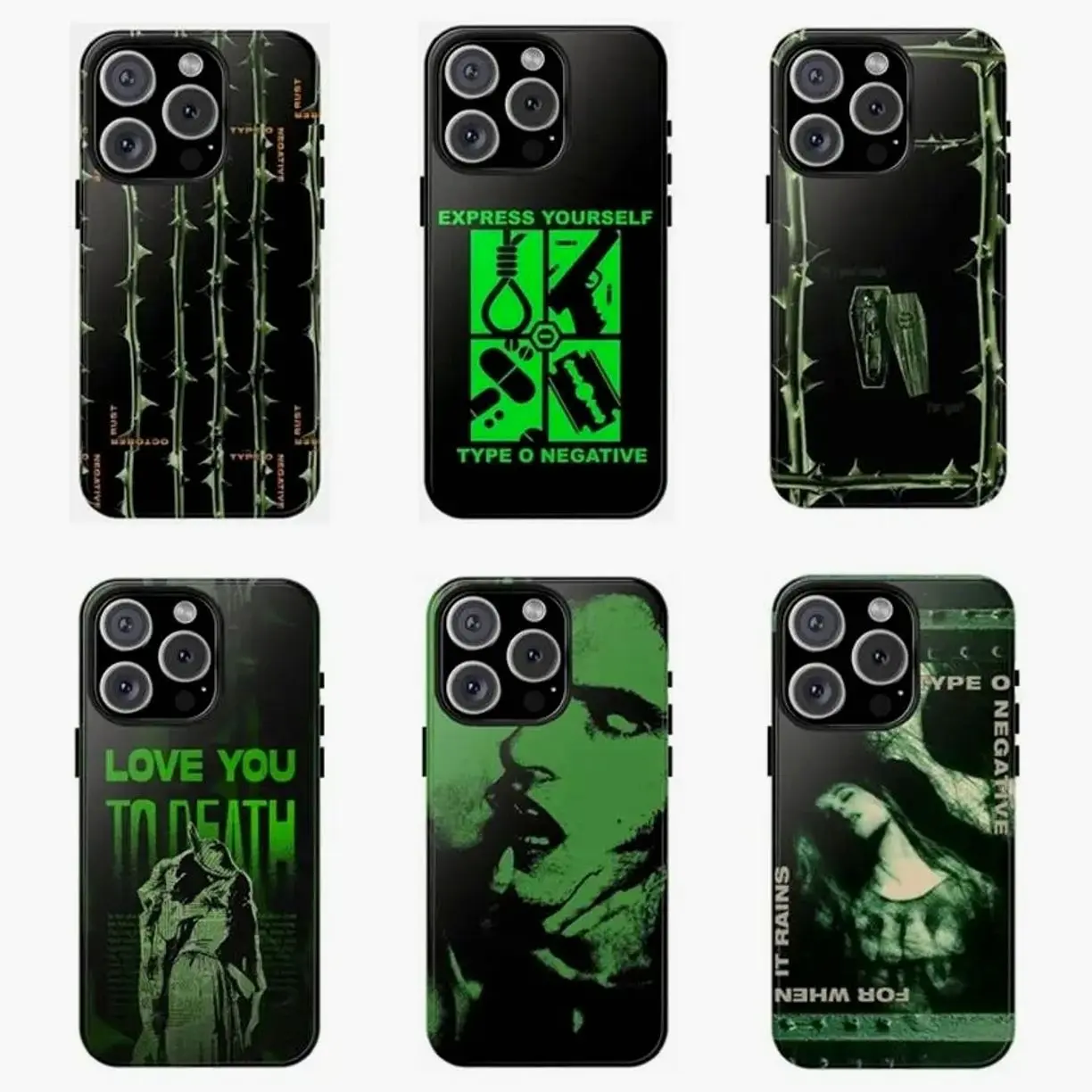 Gothic Metal Aesthetic 0 Negative Green Glossy Phone Case Accessory - Durable Protective Cover with Easy Installation, Multi-Model Fit for iPhone 17 Pro Max, Air 16, 15, 14, 13, 12, 11 Pro Max Plus & Samsung Galaxy S25, S26, S24 Ultra, FE