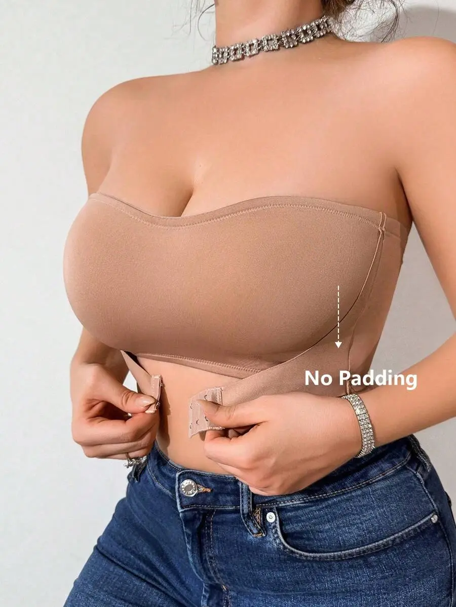 1pc No Padding Strapless Wireless Supportive Lightly Invisible Closure Front Clasp Bras