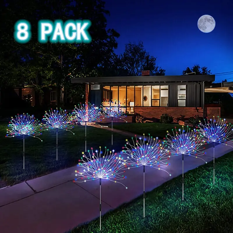 4-Pcs Solar Outdoor Lights - Halloween Firework LED String Lanterns, 60 Beads Each (240 Total), Bendable Copper Wire, 8 Modes Warm Twinkle, Water-Resistant DIY Starburst, Gift for Mom/Grandma (Holidays Home Improvement)