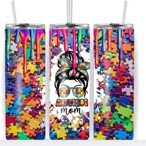 Autism mom 20oz Stainless Steel Coffee Tumbler - Durable Eco-Friendly Straight Tumbler for Hot Cold Drinks with Customizable Prints