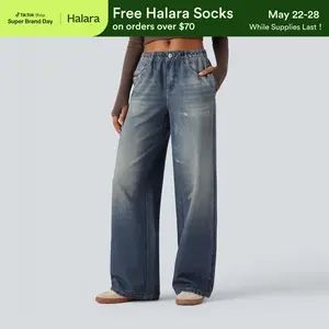 Halara Mid Rise Denim Print Casual Jeans with Pockets #SwimWeek