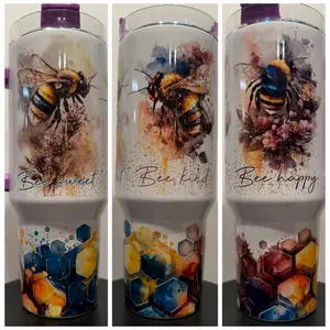 40oz Bee Stainless Steel Tumbler with Vibrant Bee Artwork and Inspirational Quotes for Daily Use