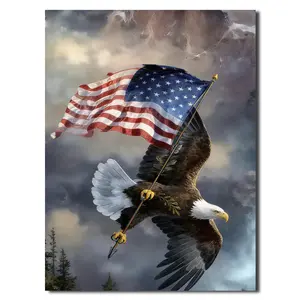 5D Diamond Painting Kit - Majestic Bald Eagle with American Flag, Full Drill Patriotic Art for Home Decor