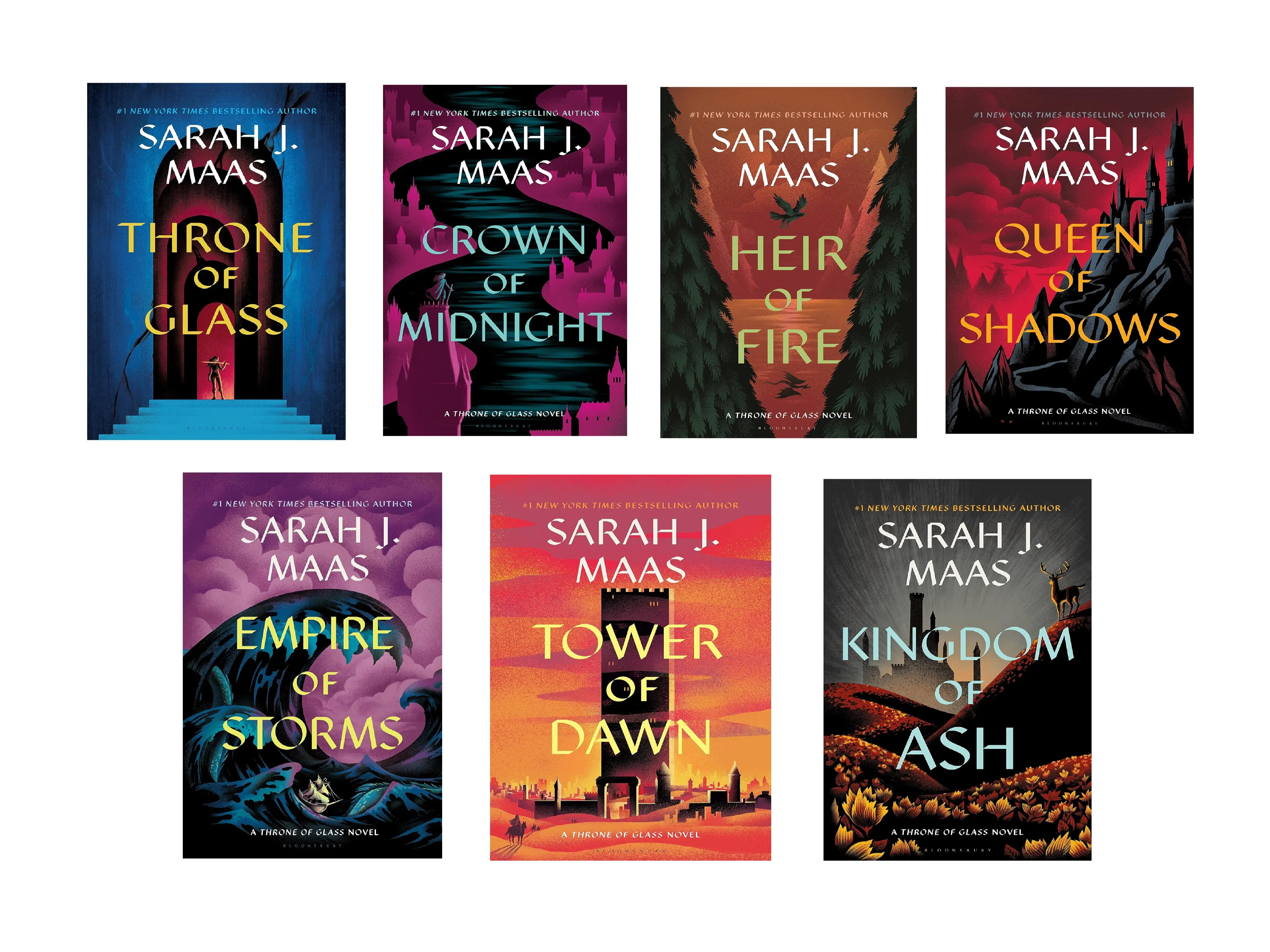 Sarah J. Maas' Throne Of Glass 7-Book Paperback Book Set - Titles Include: Throne of Glass, Crown of Midnight, Heir of Fire, Queen of Shadows, Empire of Storms, Tower of Dawn, Kingdom of Ash
