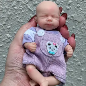 6 Inch Sleeping Mini Full Body Solid Silicone Reborn Girl Doll With Painted Bald 3D Painted Skin Handmade Waterproof Flexible Lifelike Real Baby Newborn Doll For Kids