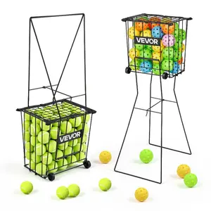 Fathersdaygift VEVOR Tennis Ball Hopper, Holds 75 Tennis Balls, Pickleball Basket Cart with Wheels for Easy Pick Up, Portable Pickleball Caddy with Heavy-Duty Construction, Handle, for Training Carrying Storagedealsforyoudays