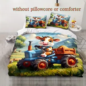 Farm Cow Pattern Bedding Set, Includes 1 Fitted Sheet and 2 Pillowcases, Soft Comfortable Bedroom Decor, Perfect Gift Choice, Bed Sheets Set