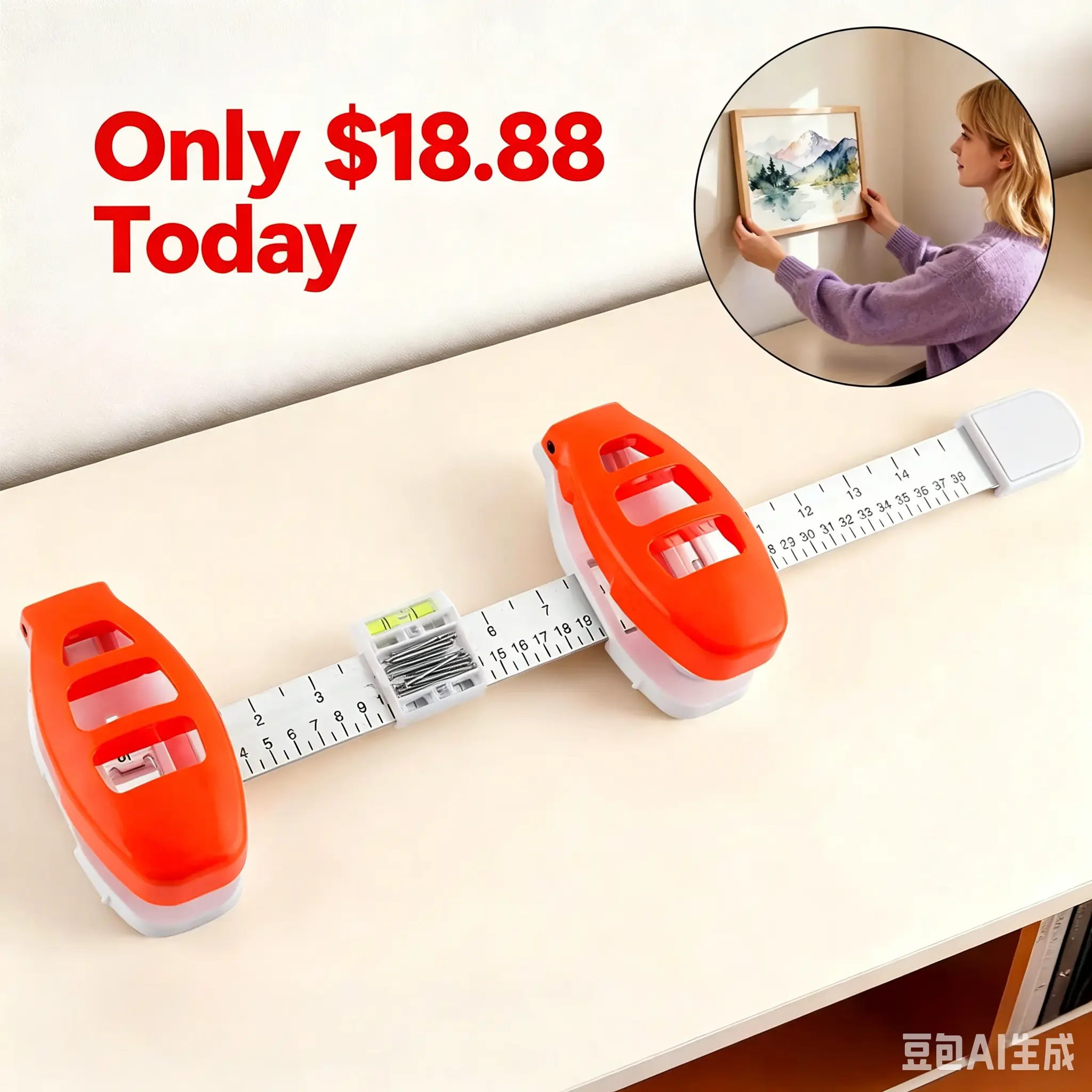 Professional Picture Hanging Tool with Level - DIY, Portable, Sturdy ABS Wall Mount Kit, Ruler, Hook for Home Wall Decor, Easy Precise Frame Alignment Hardware Fastener