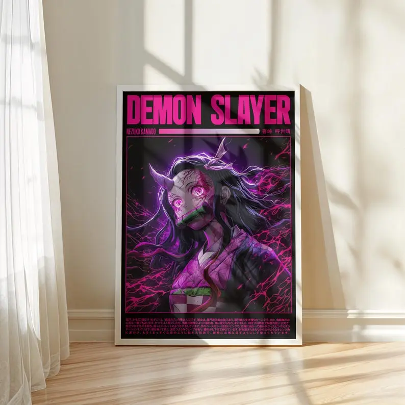 Nezuko kamado Black, Demon Slayer Anime Digital Poster, Anime Gifts, Anime Wall Art for Kids Room, Decor Wall Collage, Gifts