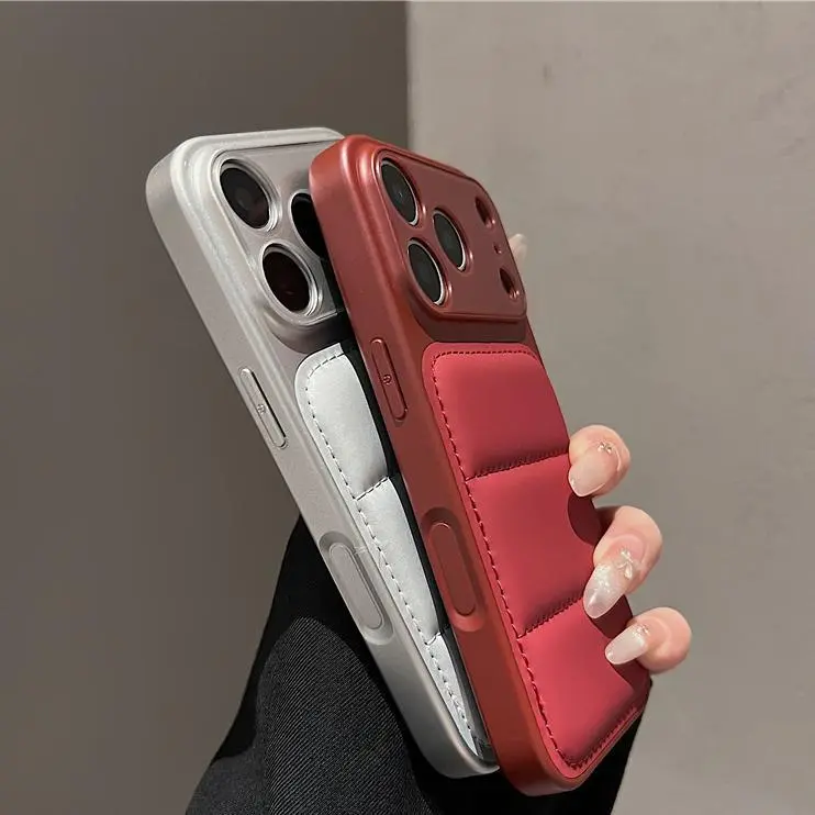 Polycarbonate Luxury Down Jacket Phone Case for iPhone Series - 2-IN-1 Shockproof Armor Bumper, Large Window Cover, Compatible with iPhone 17, 17Pro, 16, 16Pro, 15, 14, 13 Pro Max