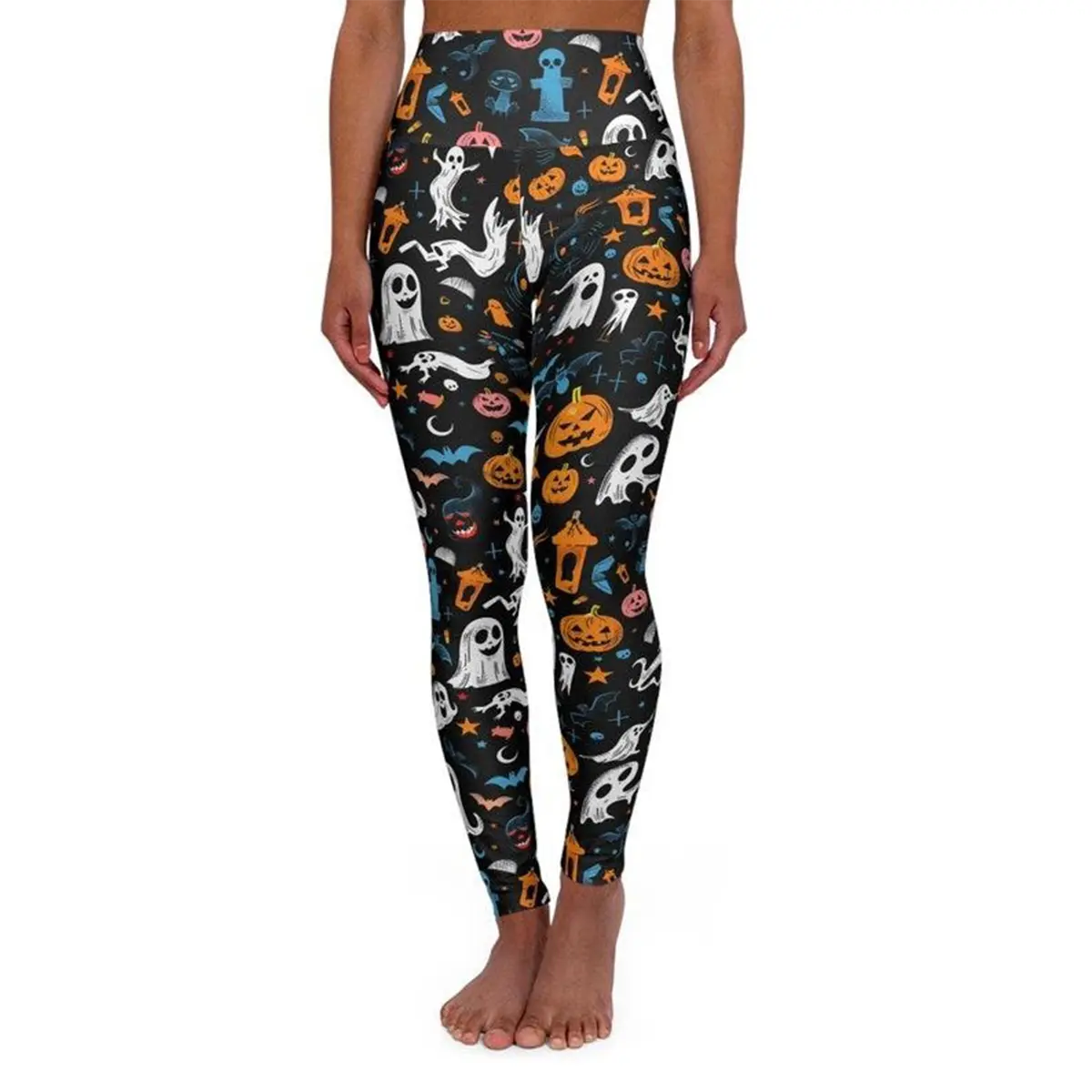 Spooky Halloween Leggings High Waisted Yoga Leggings Evil Pumpkins Ghosts Leggings Halloween Costume