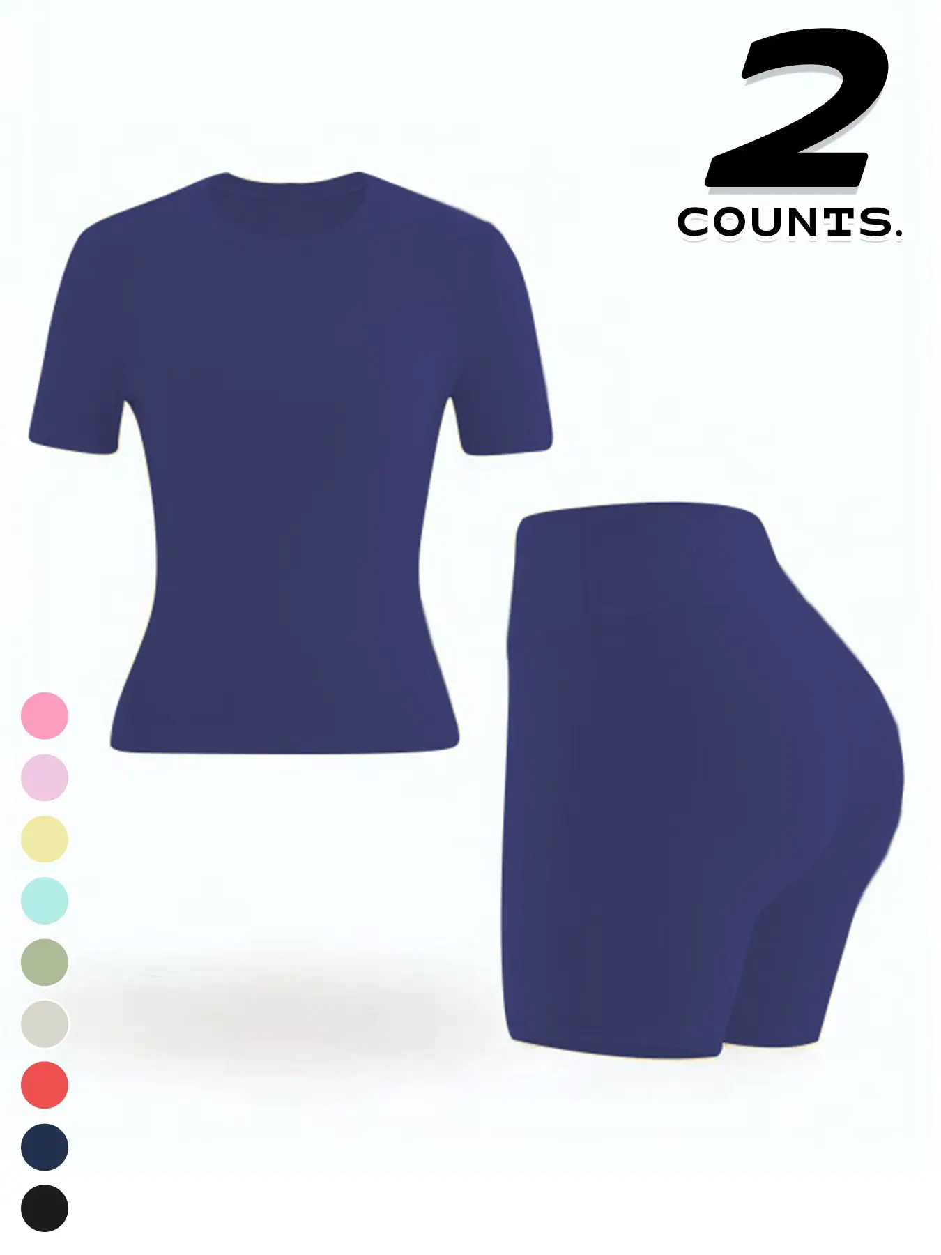 Women's Solid Color Tee and Short Leggings Set, Casual Sporty Short-Sleeve T-Shirt and Skinny Bike Shorts for Gym Workouts and Running, Ladies' Activewear Set Sportswear for Summer