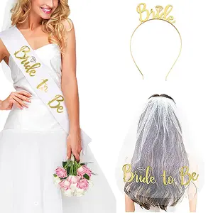 Bride To Be Lettering Sash & Headband & Veil Set, 1 Set/3 Sets Bridal Shower Party Decoration Set, Fashionable Wedding Party Accessories, Masks, Halloween