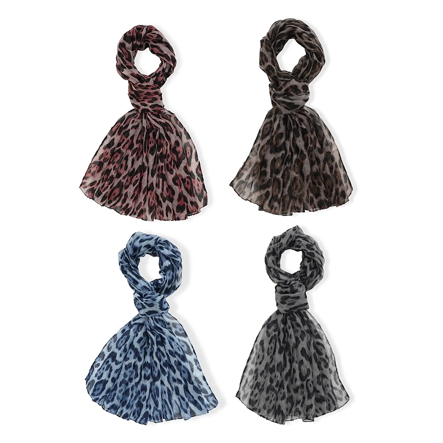 TLV La Marey Multi Color Leopard Print Set of 4 Scarfs (27.6"x70.8")