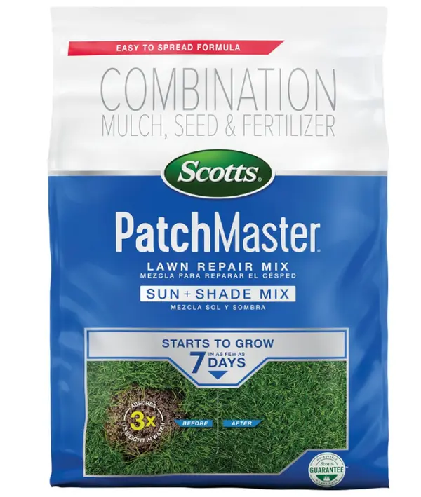 Scotts PatchMaster Lawn Repair Mix Sun + Shade Mix, Combination Grass Seed, Fertilizer, and Mulch, 4.75 lbs.