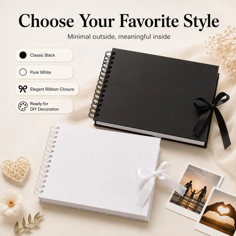 1 pack 60-page scrapbook album, small size - Kraft paper wedding guest signing book and anniversary keepsake, DIY craft project, black and white Christmas gift