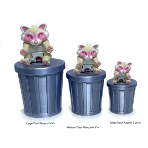 Articulated Racoon with Trashcan 3D Printed Strawberry Milk Racoon Trash Panda  Racoon Small Medium Large-AR006