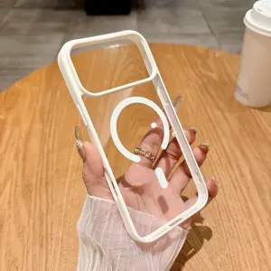 Clear Case for iPhone 17 to 13 Series with MagSafe Anti-Yellowing Hybrid Slim Fit Acrylic Back TPU Bumper Candy Color Shockproof Protection Magnetic Wireless Black