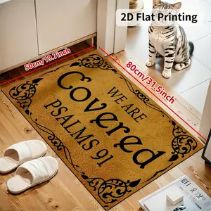Psalms 91 Christian Door Mat | “We Are Covered” Bible Verse Rug | Soft Flannel Non-Slip Absorbent Entryway Floor Mat