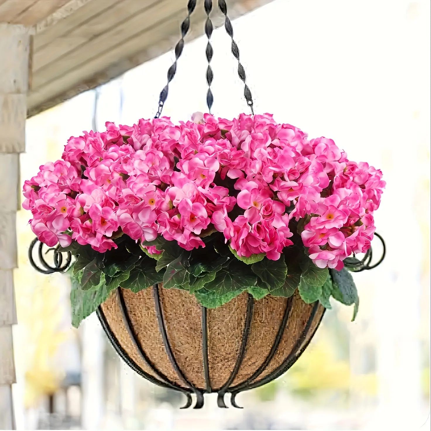90Pcs UV Resistant Artificial Geraniums - Bright Pink Faux Silk Flowers with Green Leaves | Fade-less Outdoor Decorative Blooms for Garden, Patio & Porch (Realistic & Weatherproof), Artificial Plants, Vibrant Look