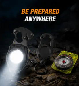 Camping 3-Piece Essential Set - Multifunctional LED Light, Mini Compass, Extendable Keychain - Ideal Gift for Outdoor Enthusiasts