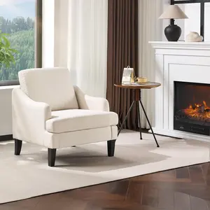 VINGLI Linen Fabric Accent Chair - Modern Upholstered High-Class Aesthetic Chic Armchair, Comfy Indoor Furniture for Living Room, Bedroom Apartment, High-Class Aesthetic Armchairs, Chic Armchairs