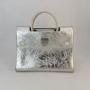 Pre-owned Dior Metallic & Silver Leather Clutches & Wristlets Christian Leather Diorever Medium Metallic Handle Bag