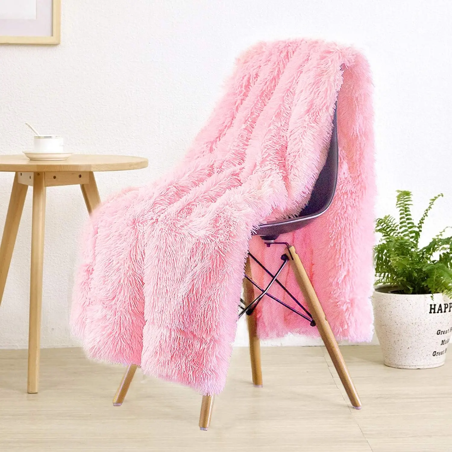 Super Soft Shaggy Faux  Blanket, Plush Fuzzy Bed Throw Decorative Washable Cozy Sherpa Fluffy Blankets for Couch Chair Sofa ( Pink 50" x 60")
