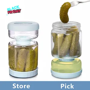 TikTokShopBlackFriday Flip & Store Glass Pickle Jar 340z Blue Borosilicate Double Leak-Proof Design 1000ml Capacity for Pickles Veggies Fruits Kitchen Organization Gift for Mom Wide Mouth Containers Utensils storage
