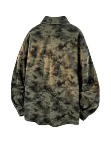 Men's Spring Hong Kong Style Corduroy Shirt, Oversized Tie Dye Long Sleeve, Casual Top for Comfortable Wear, Trendy Fashion Choice