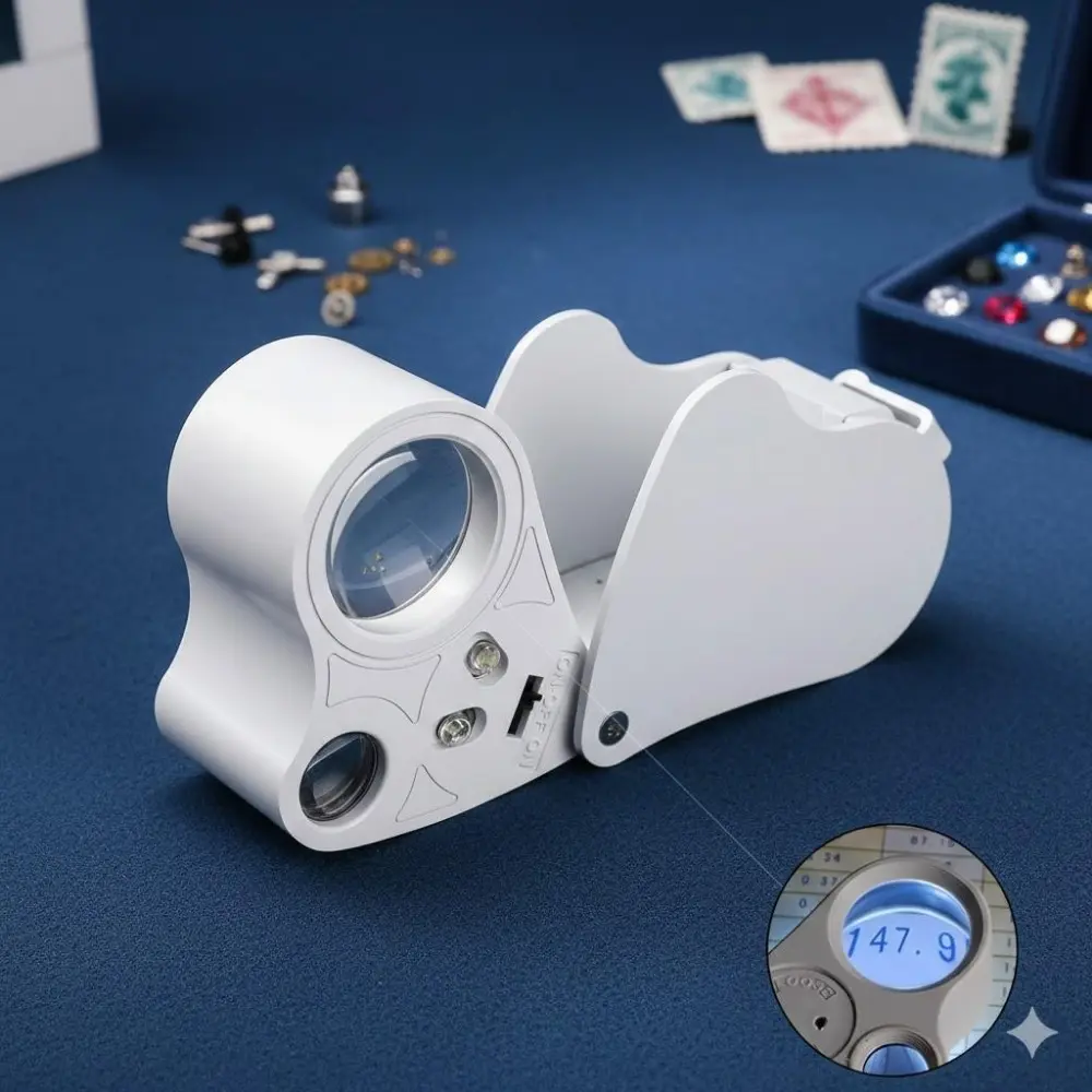 Professional Portable 30X 60X Dual Magnification Handheld LED Illuminated Loupe Portable Magnifying Glass for Jewelry Gemstone Coin Stamp Inspection Antique Clock Watch Repair Jewelry Making Rock Hobby Tool