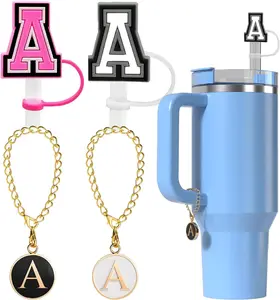 10mm Straw Cover Cap for Cup 30 oz 40 oz Straw Topper with 2PCS Letter Charm Accessories for Cup Name ID Charm Drinkware Accesories Mug Detachable Tumbler Portable Bottles Reusable Lids