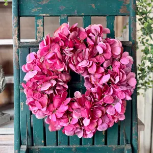 Magenta Pink Hydrangea Wreath, Mothers Day Wreath, Summer Wreath, Table Candle Wreath, Hydrangea Decor Wreath