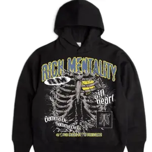 Rich Mentality Gamma Di Gamma Dot Hoodie - Black Graphic Sweatshirt with Skeleton Design