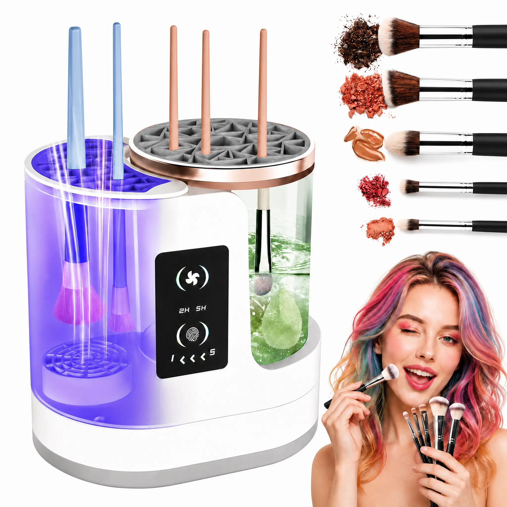3-in-1 Electric Makeup Brush Cleaner, Portable Deep-Cleaning Beauty Tool with Brush Storage, Suitable for Multiple Sizes of Makeup Brushes
