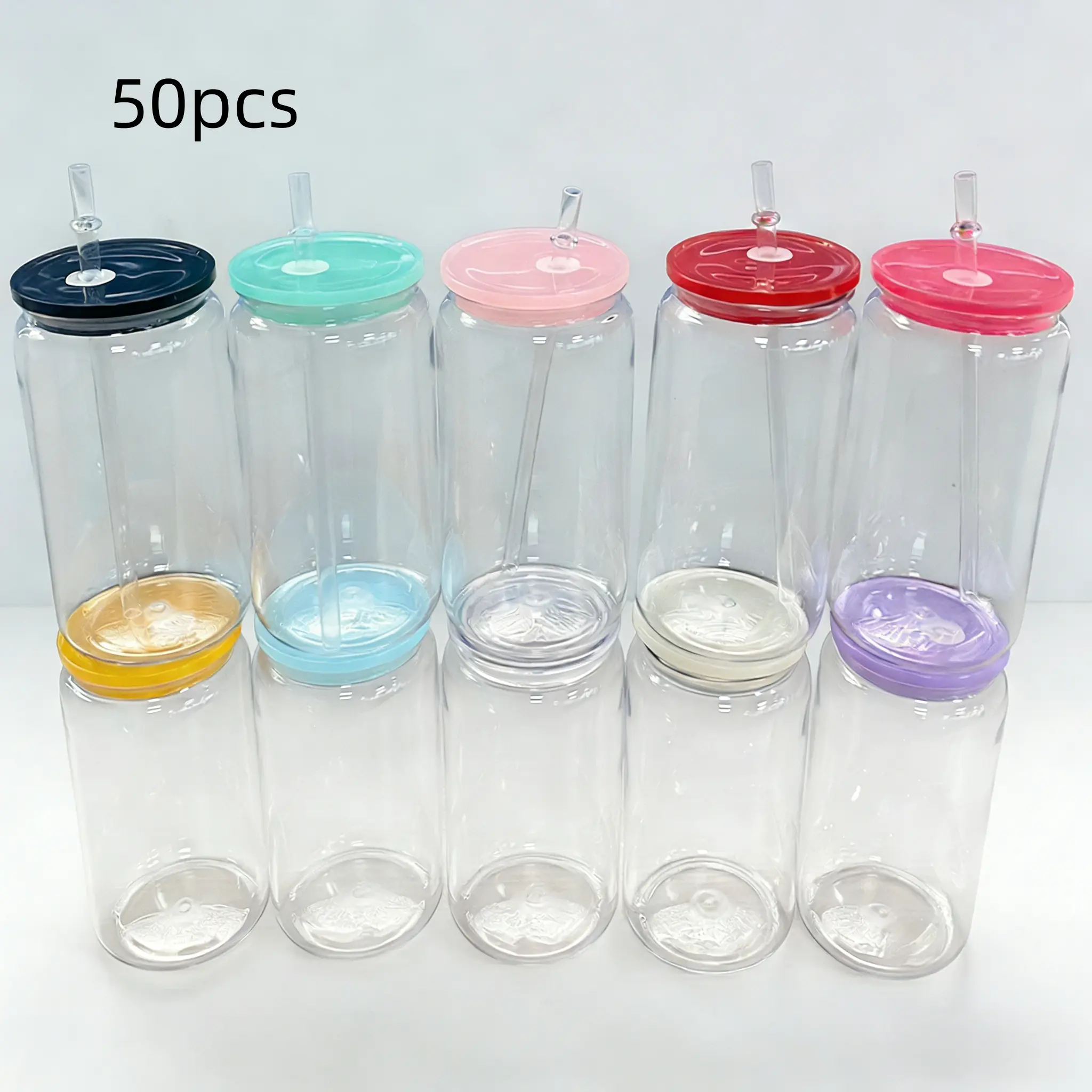 1 clear Mason jar with a colored lid and straw, shatterproof plastic Drinkware Bottle Reusable Cup Tumbler Portable