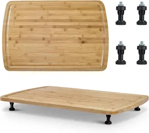 Bamboo Stovetop Cover Cutting Board,Adjustable Legs, Juice Grooves, Raised Chopping Surface,Easy to Clean,for Gas/Electric Stoves, RVs, Campers, Kitchen Countertop