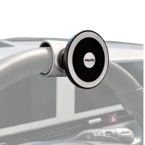 Maxby Steering Wheel Phone Holder for Parked Use, MagSafe Compatible Car Mount, Quick Attach Strap, Strong Magnetic Hold, Ball Joint Angle Adjustment, Hands-Free Viewing While Waiting