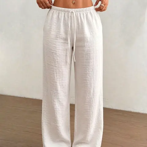 Drawstring Waist Adjustable Wide Leg Pants - High Waist Loose Fit Trousers, Coquette Aesthetic Casual Bottoms, 4 Colors Available, Summer Vacation Loungewear, Viral Trendy Women's Fashion, Solid Color Trousers