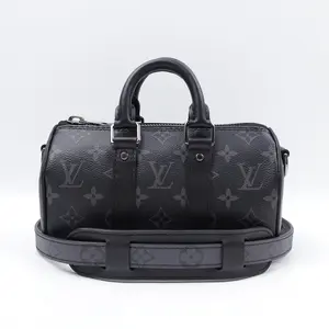 Pre-owned Louis Vuitton Coated Canvas Shoulder Bags Keepall 20 Eclipse Black Shoulder Bag T10209786